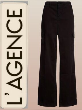NWT LAGENCE Channing High Rise Trek Trouser Wide Leg Cargo Pant Size 25 Black
